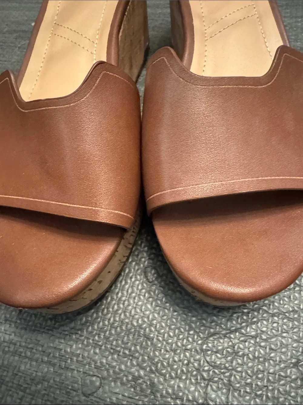 Franco Sarto Brown Cork Platform Wedge Sandals